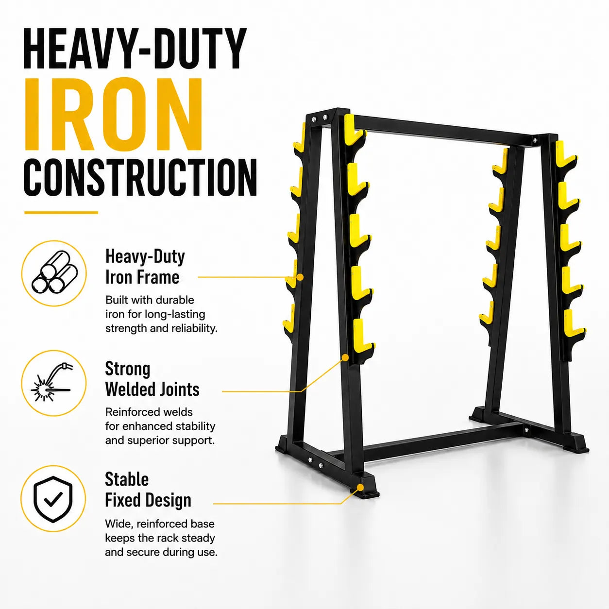 Heavy Duty Fixed 10 Pairs Weightlifting Bar Stand for Large Storage