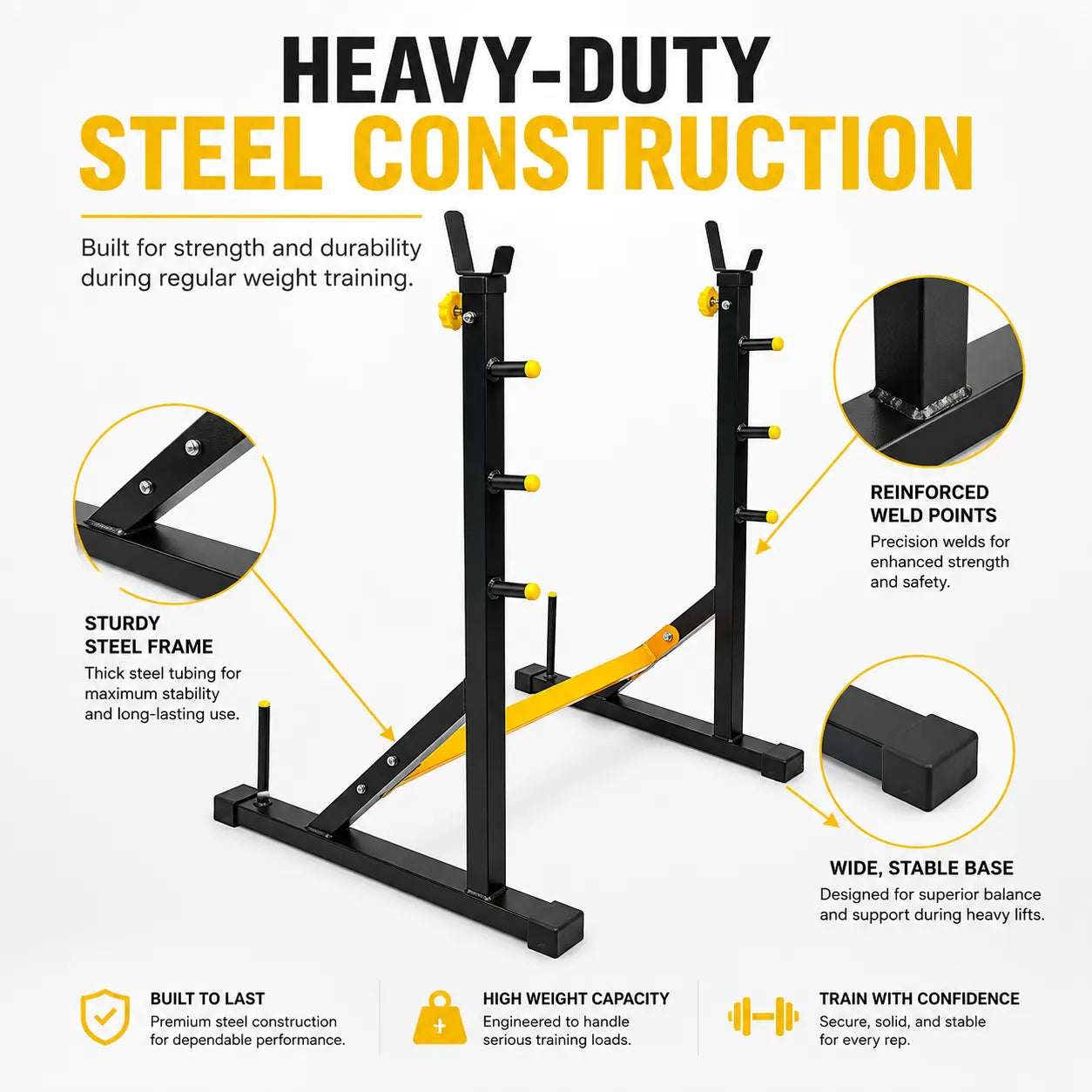 Heavy Duty Joint Squat Stand with Safety Holders for Home & Commercial Gym