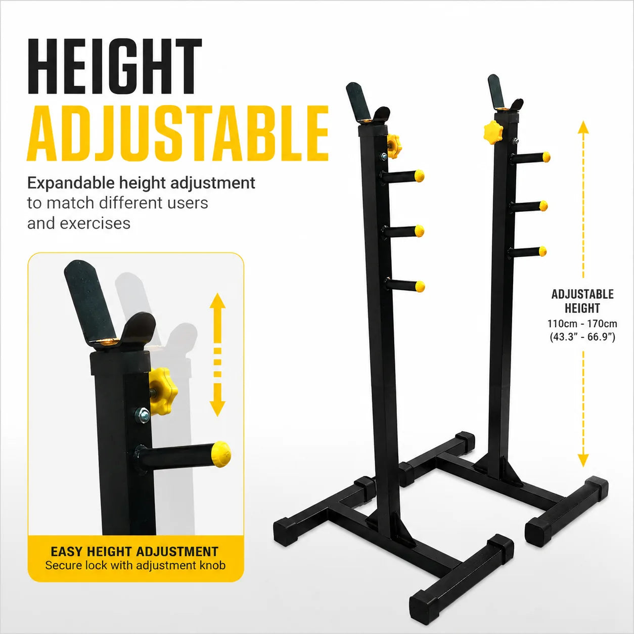 Heavy Duty Squat Stand with Safety Support & Height Adjustability
