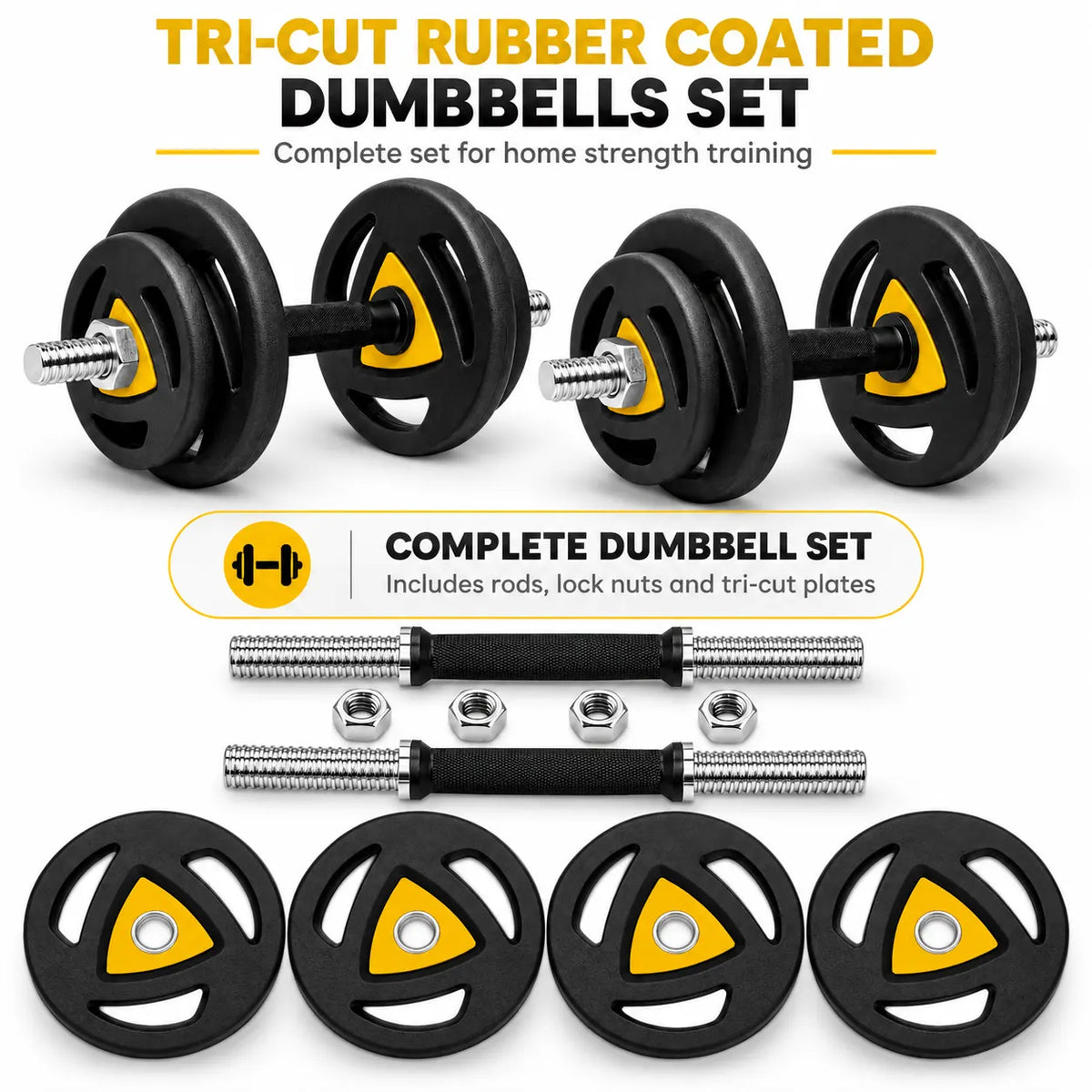 Tri-Cut Rubber Coated Dumbbells Set