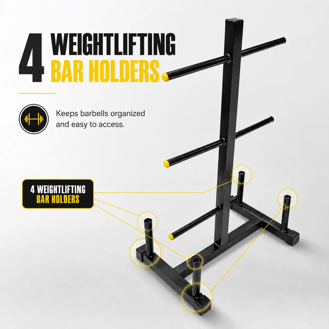 Weight Plates Rack with 4 Weightlifting Bar Holders
