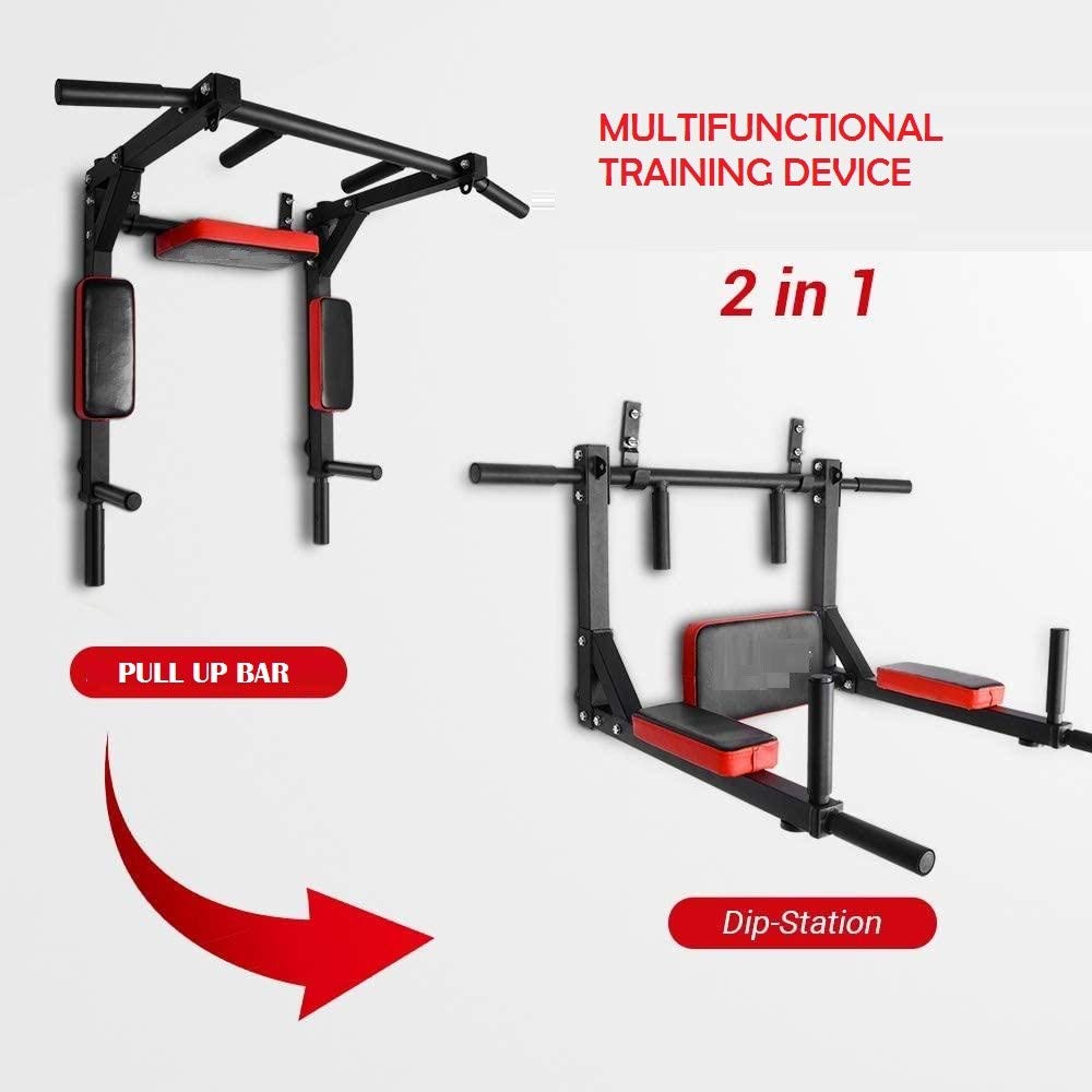 Push2fit Wall-Mounted Pull Up Bar with Dip Station, 3-in-1 Multi-Function Home Gym Equipment, Black and Red (Maximum Weight Capacity-250 kg) - Image 7