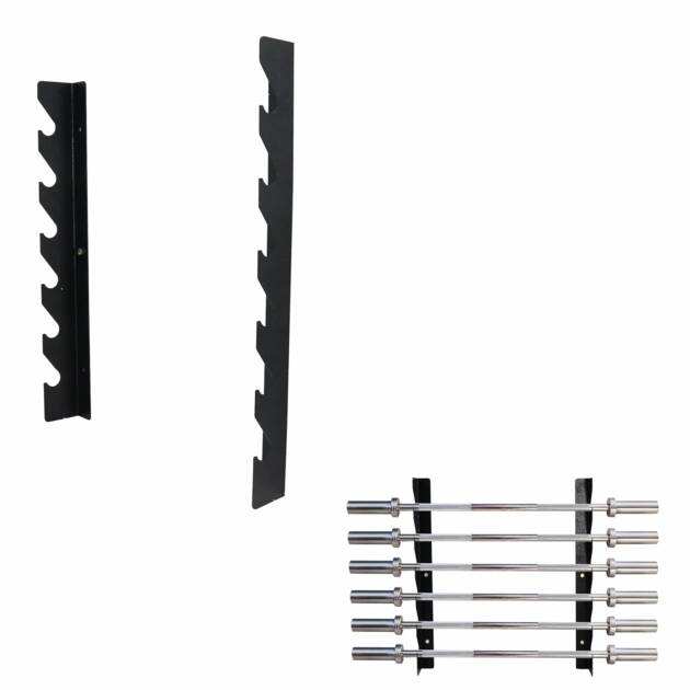 Push2fit Wall Mounted Barbell Stand – 6 Barbell Rod Holder – Space-Saving Barbell Rack – Gym Stand For Olympic Curl & Hex Bars – Multi-Bar Holder For Home, Commercial Gym Equipment