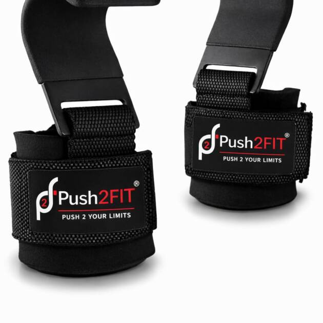 Push2fit Pair of Power Weight Lifting/Dead Lifting, Cross-Training Premium Workout Hook -Gym Hook Strap with Wrist Support with Cover