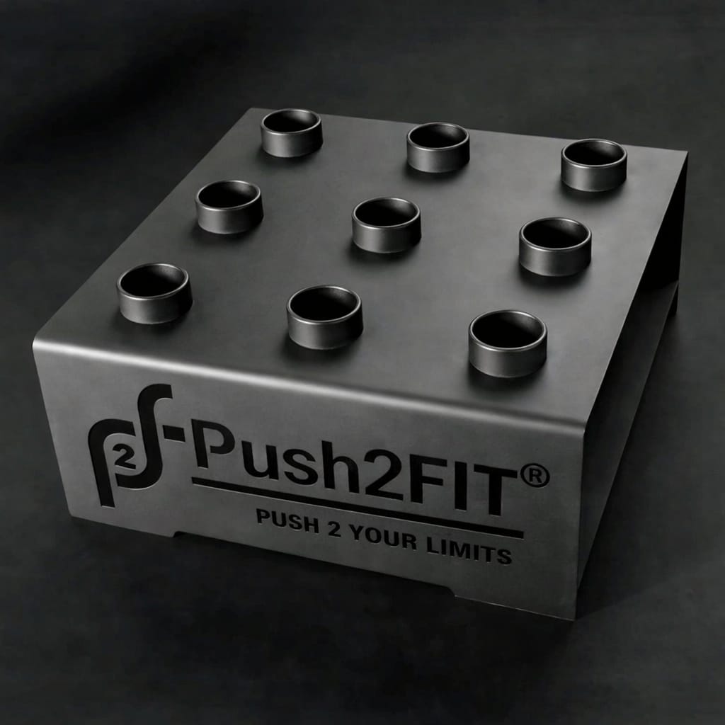 Push2fit 9 barbell Holder, Vertical Barbell Holder (Bar Holder Racks)– Compact Storage (Global standards)
